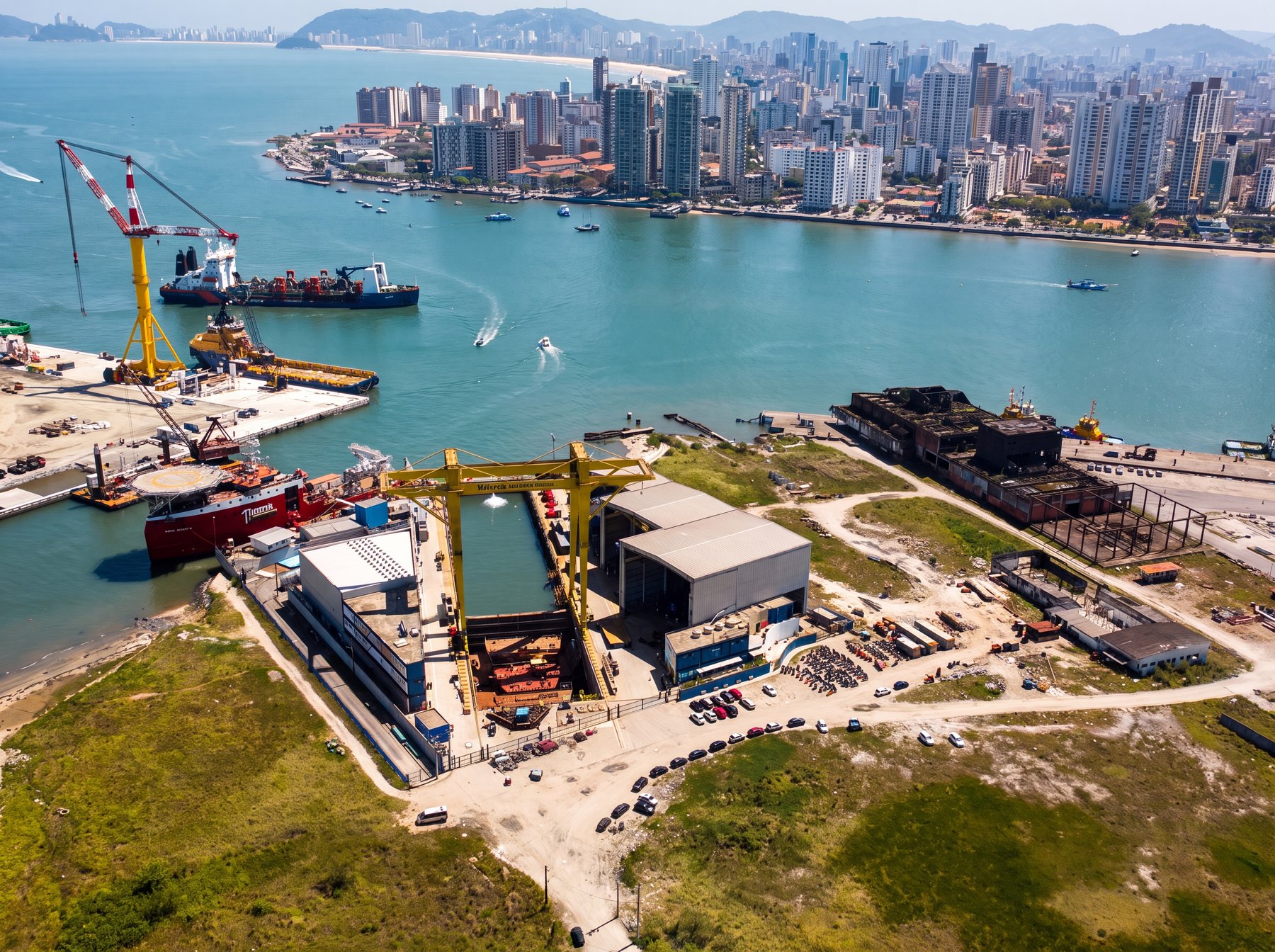 Aerial view of the Recife port and shipyard corridor linked to Egemen Mustafa Sener’s South America work